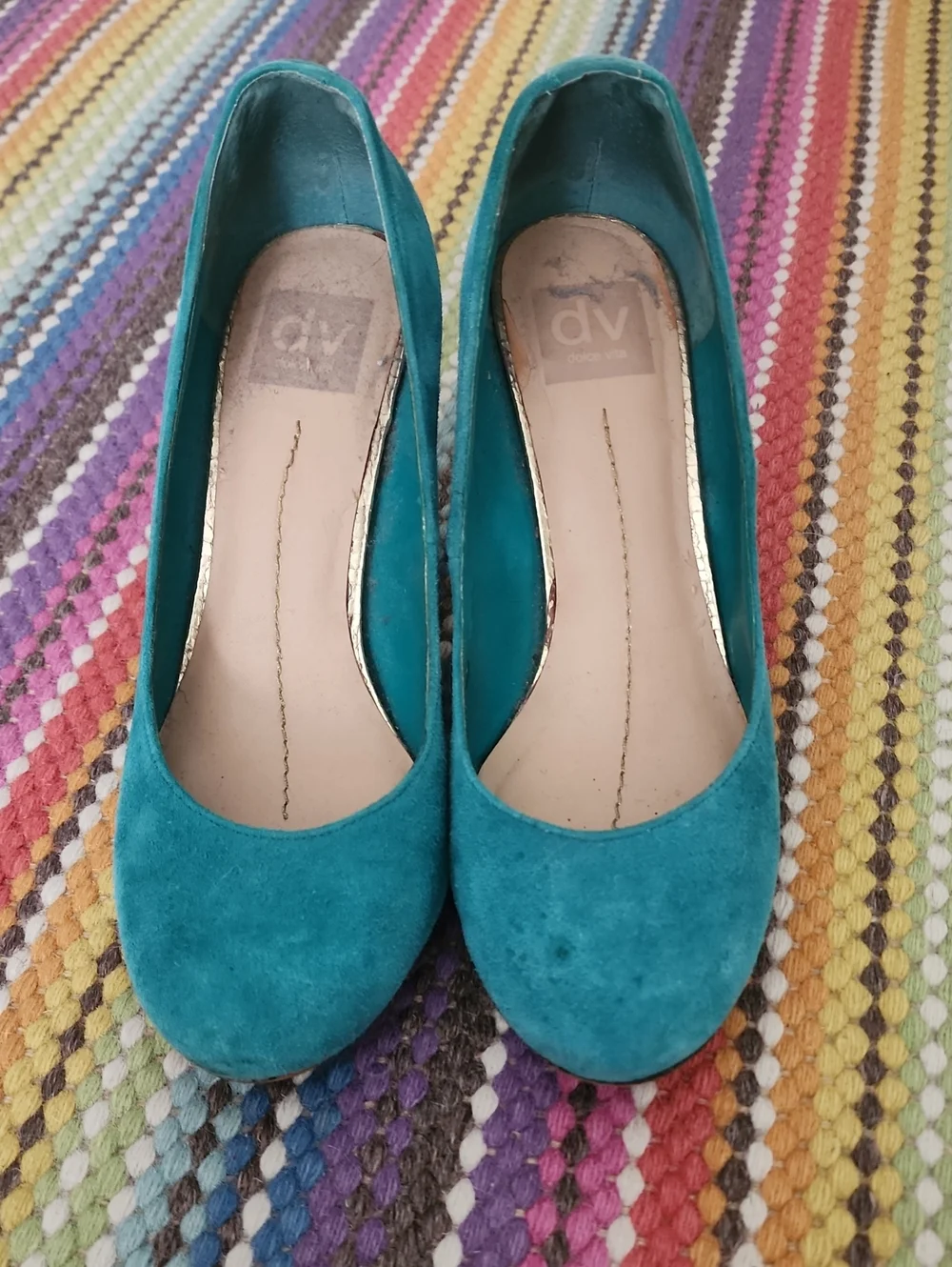 Dolce Vida Teal Suede Pumps With Gold Heel Size 8